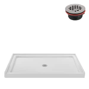 NT-114-60WH-AL 60 in. L x 36 in. W Alcove Acrylic Shower Pan Base in Glossy White with Center Drain, ABS Drain Included