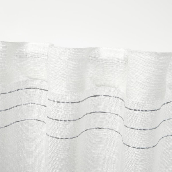 Demi Grey Horizontal Stripes Light Filtering Hidden Tab / Rod Pocket Curtain, 54 in. W x 63 in. L (Set of 2)