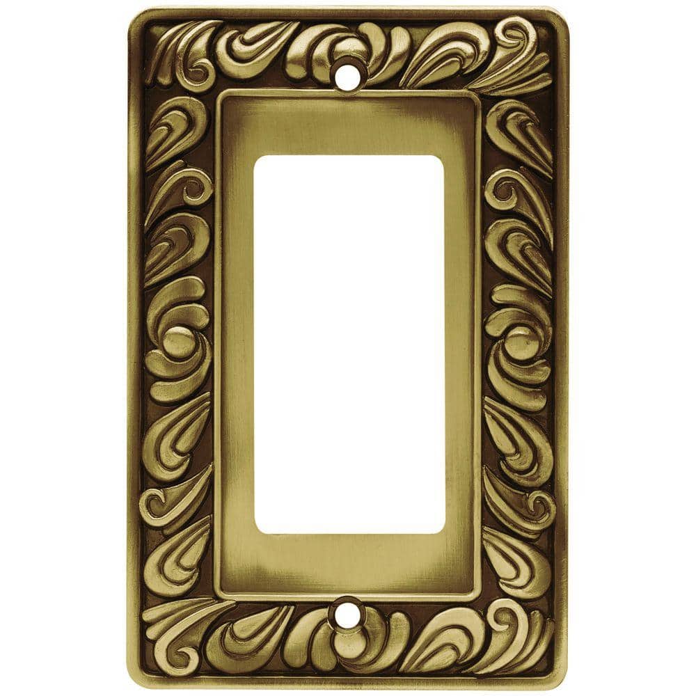 (1-Pack) Paisley 1-Gang Tumbled Antique Brass Decorator/Rocker Outlet Metal