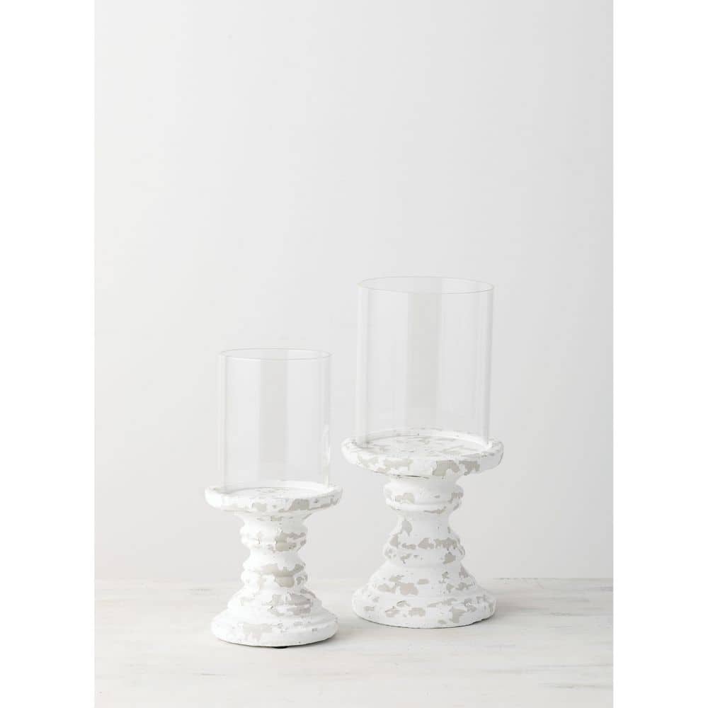 SULLIVANS 15.75 and 13.5 White Metal & Wood Pillar Candle Holder (Set of  2) N2580 - The Home Depot