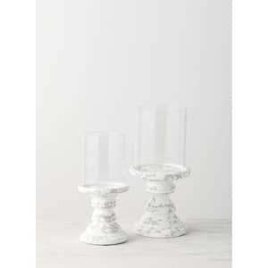 14.5" and 12" White Cement Pillar Candle Holder (Set of 2)
