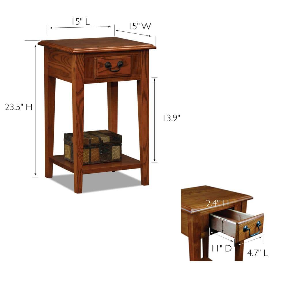 Medium Oak Rectangular Wood Side Table with Storage