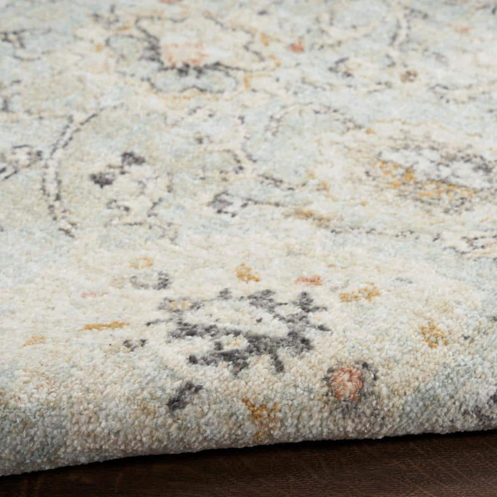 Mint Green Rectangular Synthetic Floral Area Rug 7' x 10'
