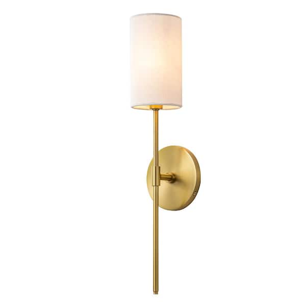 EDISLIVE Sophia 3.54 in. 1-Light Brass Wall Sconce Vanity Light with Fabric Shade