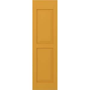 12 in. W x 31 in. H Americraft 2 Equal Raised Panel Exterior Real Wood Shutters Pair in Turmeric