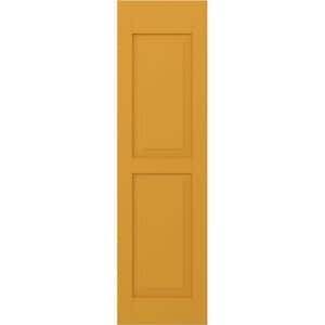 15 in. W x 40 in. H Americraft 2-Equal Raised Panel Exterior Real Wood Shutters Pair in Turmeric