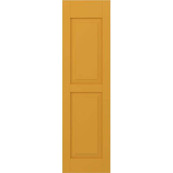 Ekena Millwork 18 in. W x 47 in. H Americraft 2-Equal Raised Panel Exterior Real Wood Shutters Pair in Turmeric