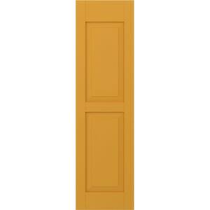 18 in. W x 79 in. H Americraft 2-Equal Raised Panel Exterior Real Wood Shutters Pair in Turmeric