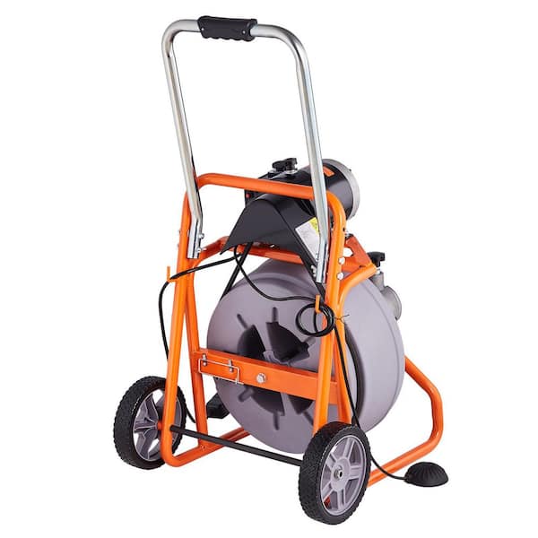 Drain Cleaner Machine 100 ft. x 1/2 in. Sewer Auger Auto Feed with 8-Cutter and Air-activated Foot Switch