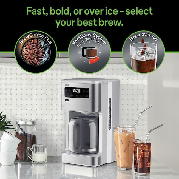 Braun PureFlavor 14-Cup Programmable Stainless Steel White Drip Coffee Maker  KF5650WH - The Home Depot