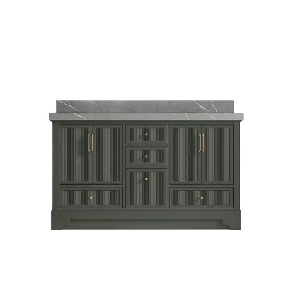 Willow Collections Alys 60 in. W x 22 in. D x 36 in. H double Sink Bath Vanity in Pewter Green with 2 in. piatra qt top -  ALS_PGPTR60D