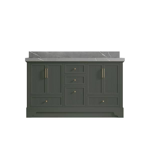 Willow Collections Alys 60 in. W x 22 in. D x 36 in. H double Sink Bath Vanity in Pewter Green with 2 in. piatra qt top