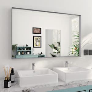 Trea 48 in. W x 30 in. H Large Rectangular Aluminium Beveled Square Angle Framed Wall Bathroom Vanity Mirror in Silver