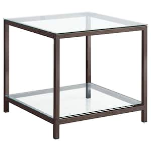 Trini 24 in. Black Nickel Rectangle Glass End Table with Lower Shelf
