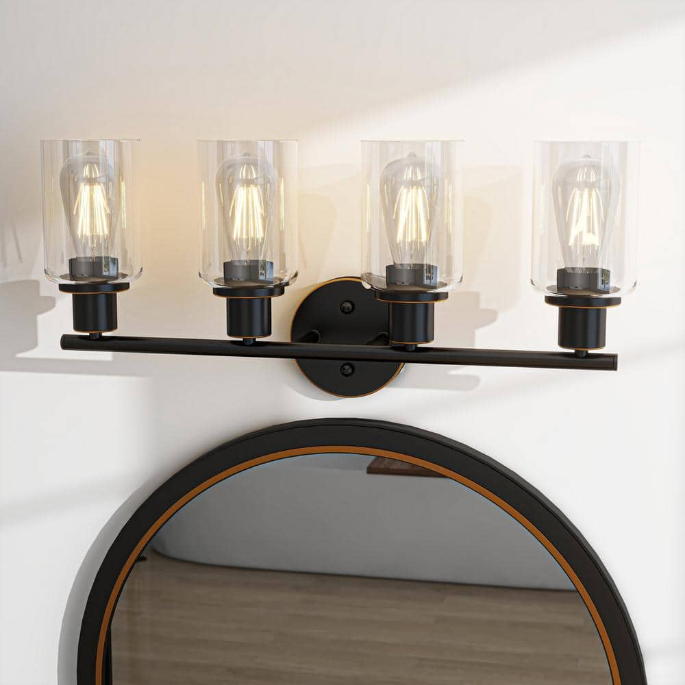 Oil Rubbed Bronze 4-Light Bathroom Vanity Fixture with Clear Glass Shades