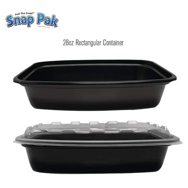 Rectangular Black Plastic Food Takeout Containers with Clear Lids – 8-3/4in  x 6in x 1-1/2in – 28 oz – 150 per case