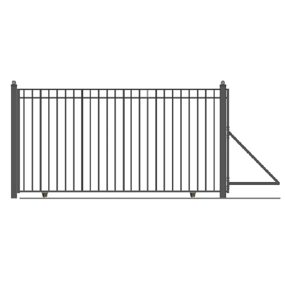 Madrid Style 12 ft. x 6 ft. Black Steel Single Slide Driveway Fence Gate