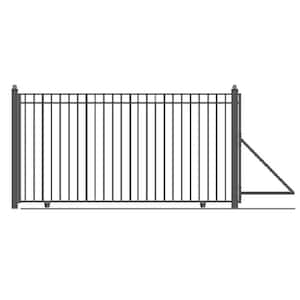 Madrid Style 12 ft. x 6 ft. Black Steel Single Slide Driveway Fence Gate