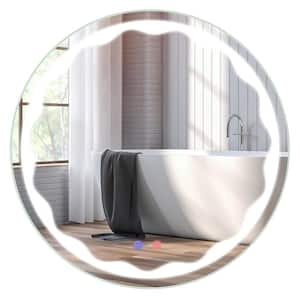 24 in. W x 24 in. H Round Frameless Wall Bathroom Vanity Mirror with 3-Color LED Lights, Smart Touch Button in Silver