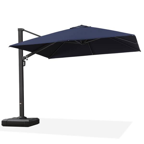 PURPLE LEAF 10 ft. Square Aluminum Large Outdoor Cantilever 360-Degree Rotation Patio Umbrella with Wheels Base, Navy Blue