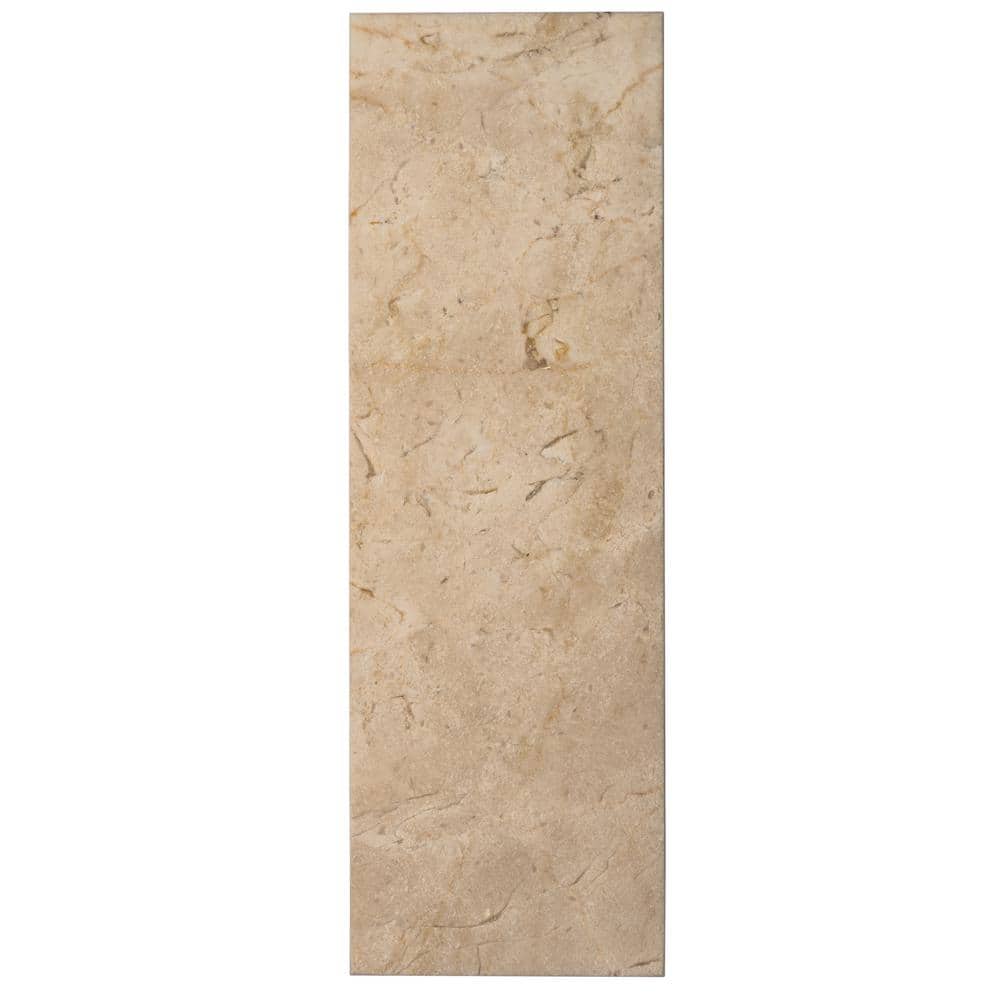 Beige and White Polished Marble 4" x 12" Subway Tile