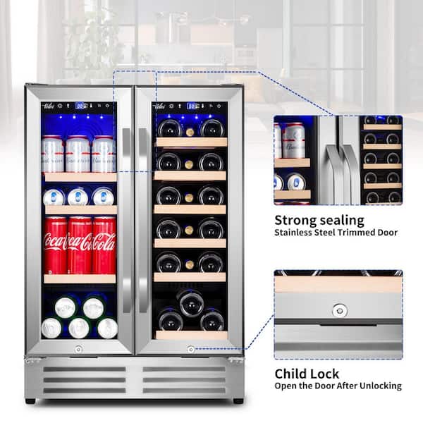 Velivi 23.4 in. Dual Zone 18-Bottle Wine and 88-Can Cooler,Built