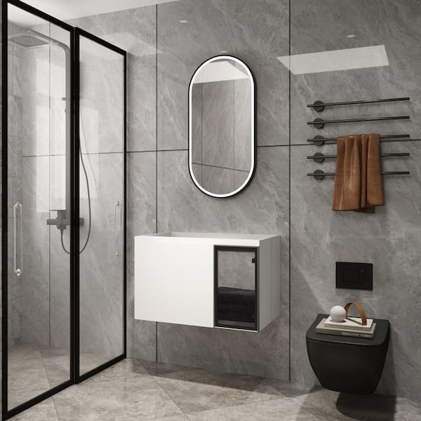 Joachim Modern 29.31 in. Floating Bath Vanity Cabinet Without Top in Glossy White with Glass Panel Door