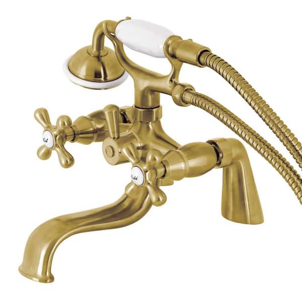 Kingston Brass Kingston 3-Handle Deck-Mount Clawfoot Tub Faucets with Handshower in Brushed Brass