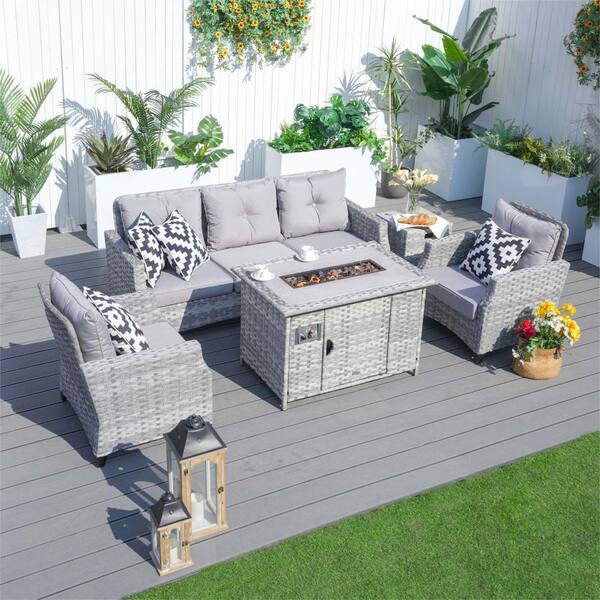 DIRECT WICKER Maxwell 5-Pieces Wicker Patio Fire Pit Sectional