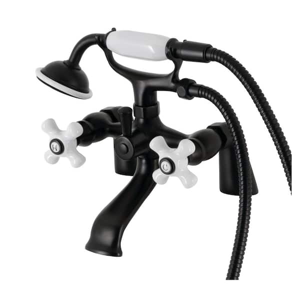 Kingston Brass Kingston 3-Handle Deck-Mount Clawfoot Tub Faucet with Hand Shower in Matte Black