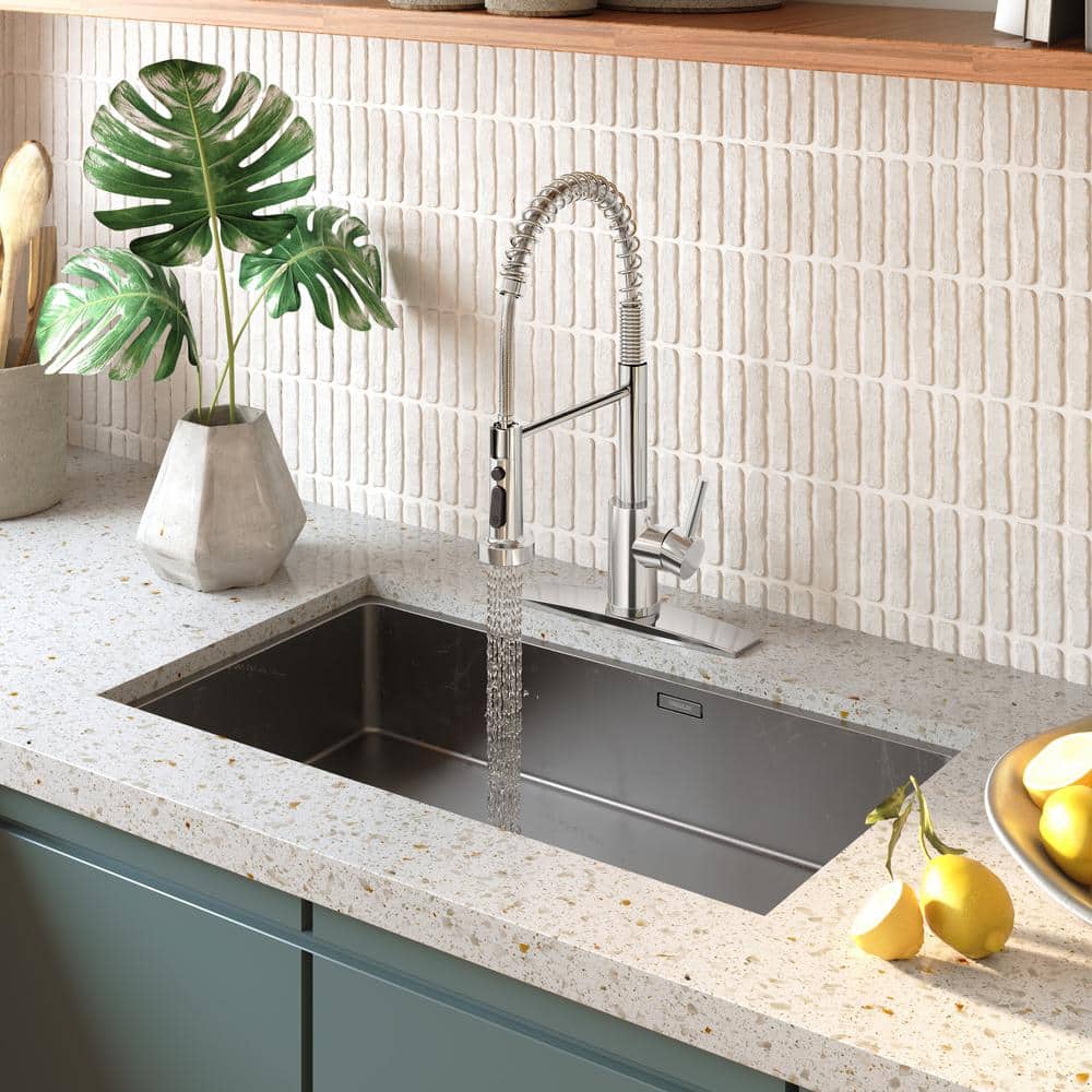 Chrome High-Arc Kitchen Faucet with Pull-Out Spray and Soap Dispenser
