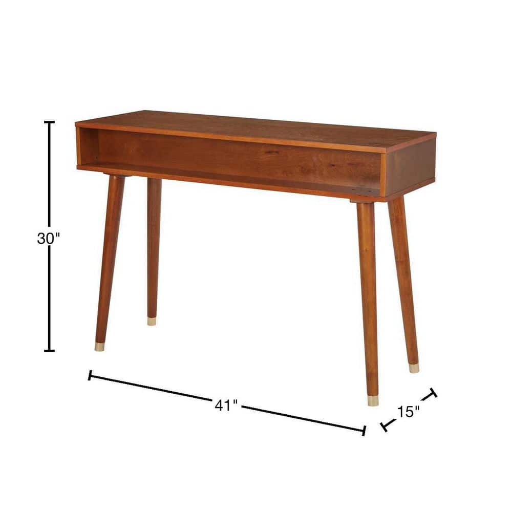 Mid-Century Walnut & Metal Console Table with Dual Storage Drawers