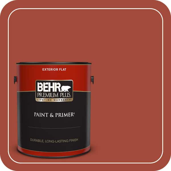 BEHR PREMIUM PLUS 1 gal. #200D-7 Rodeo Red Flat Exterior Paint & Primer