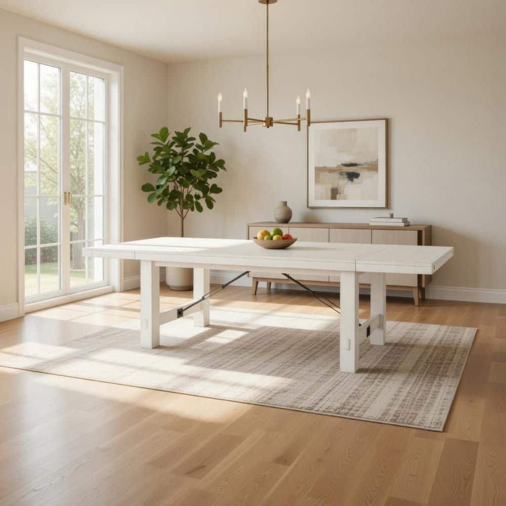 Benjara White Wood Rectangle 122 in. Trestle Base Dining Table Seating ...