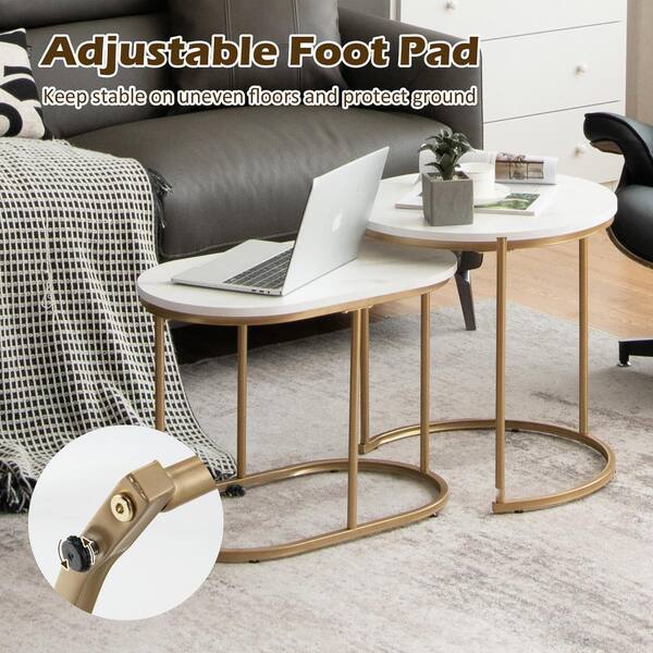 Costway 23.5 in. Marble and Golden Nesting Coffee Table Modern
