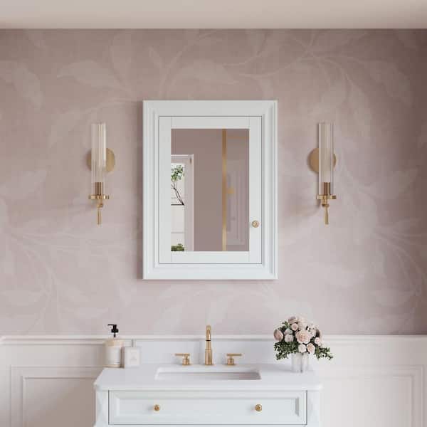 ANGELES HOME 24 in. W x 32 in. H Rectangular Recessed Solid Wood Medicine Cabinet with Mirror, Left Soft Close Door, Easy Hang, White