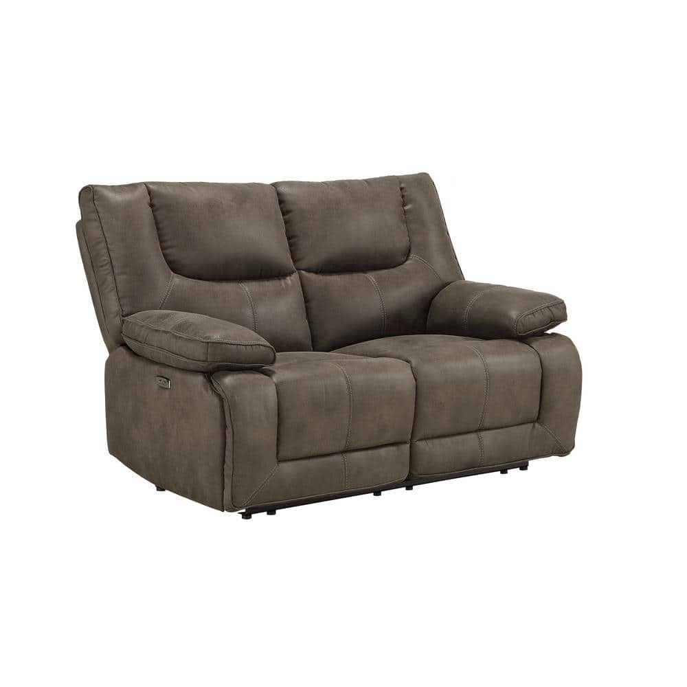 Gray Leather Tufted Power Motion Loveseat with Pillow-Top Arms