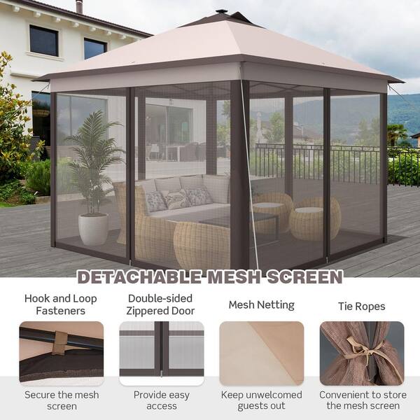 Costway 11 ft. x 11 ft. Beige Patio Folding Gazebo Outdoor Canopy