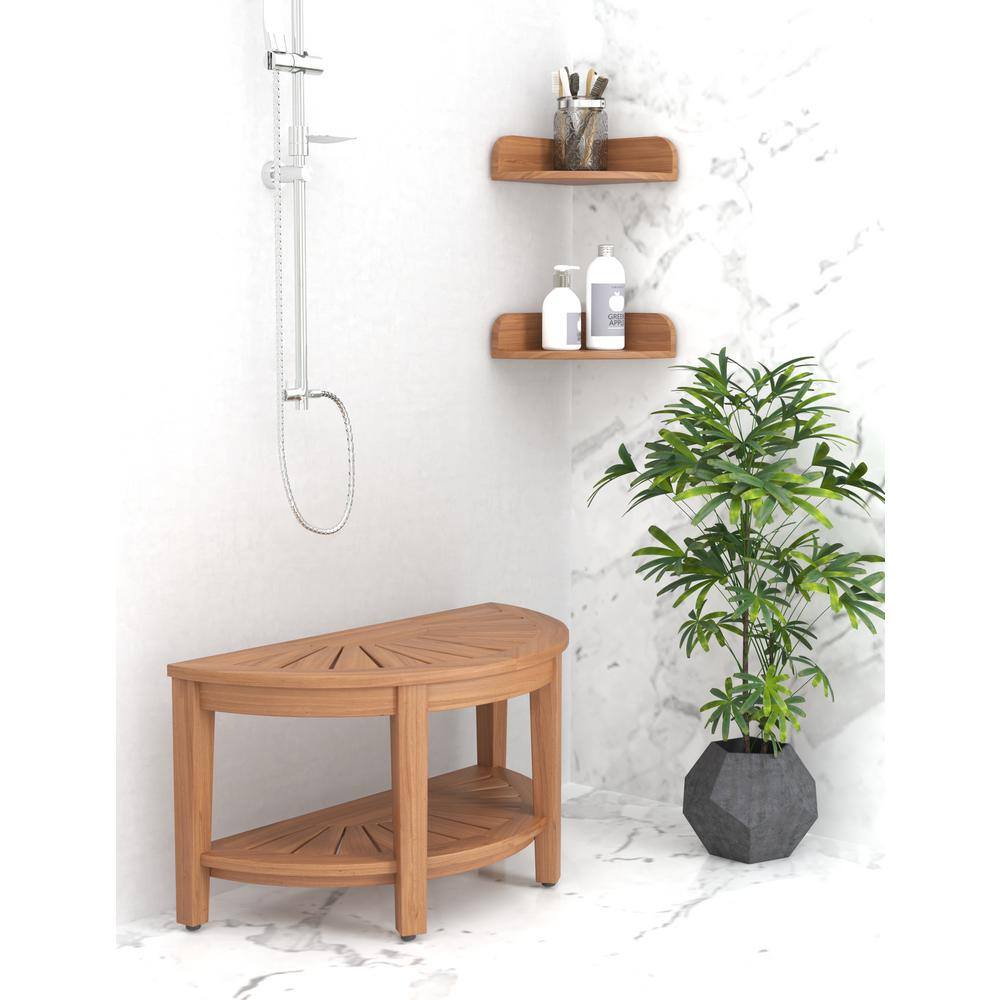 Half-Moon Teak Wood Shower Bench with Shelf