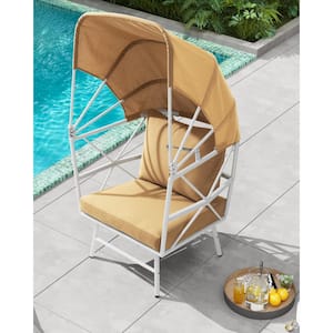 All Weather Aluminum Classic Outdoor Egg Lounge Chair with Tan Cushions and Sun Shade Cover