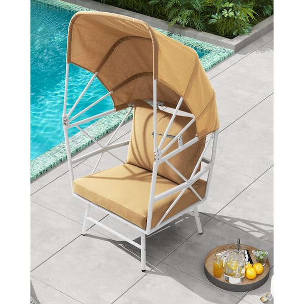 Pellebant All Weather Aluminum Classic Outdoor Egg Lounge Chair with Tan Cushions and Sun Shade Cover