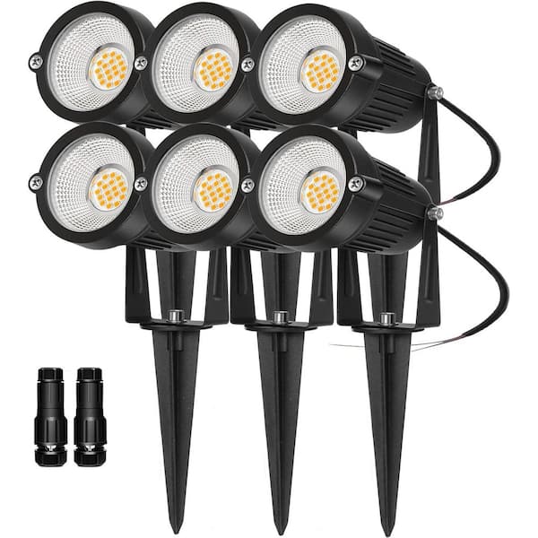 7W 700LM Low Voltage LED Landscape Flood Light Warm White 2700K Spotlights with Connectors IP65 Waterproof 6 Pack