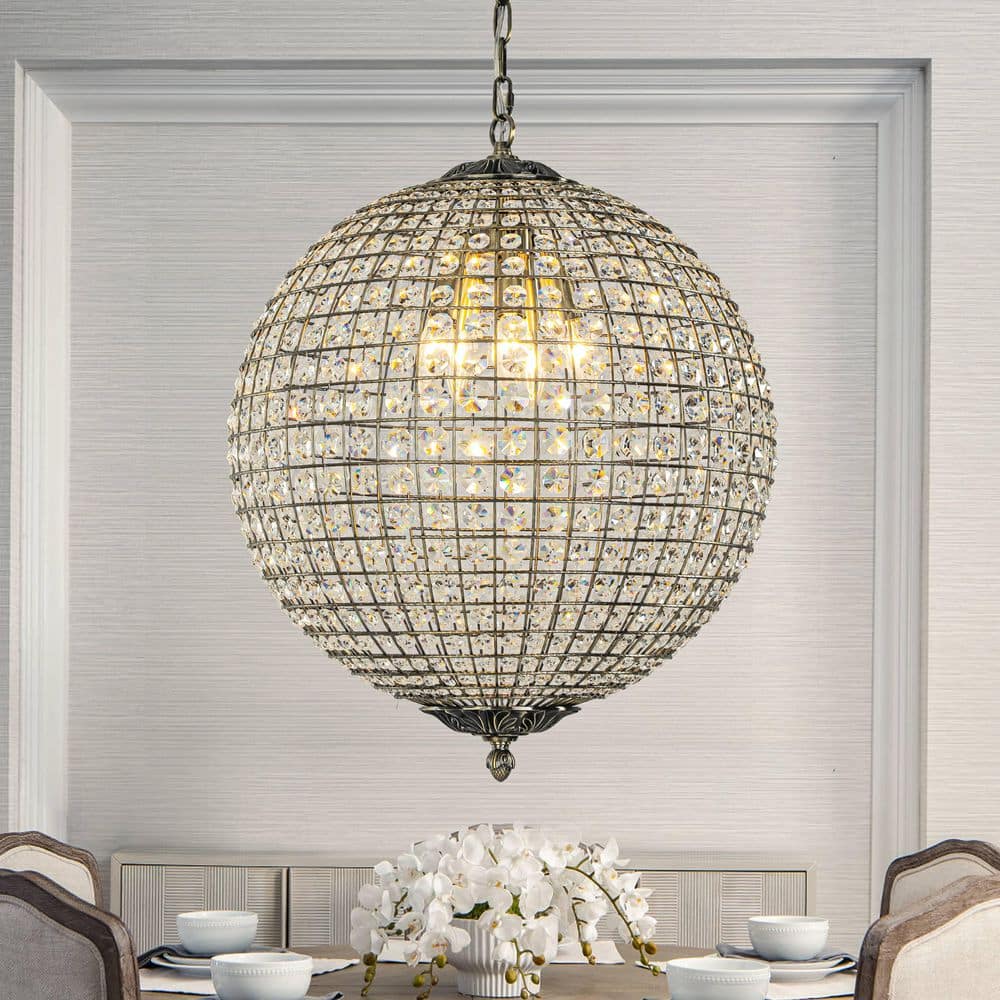 5-Lights 20 in. W Vintage Crystal Chandelier with Sphere Globle Shade Antiq