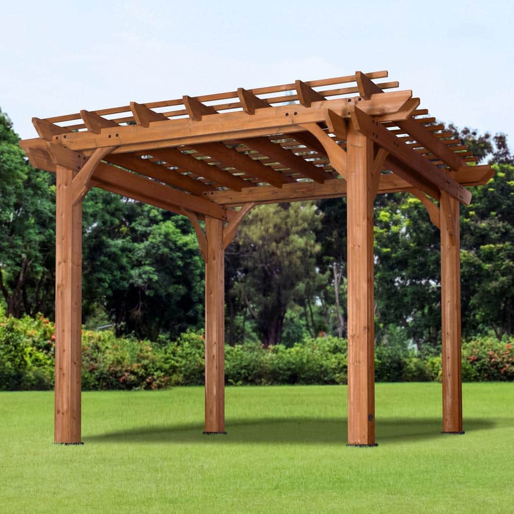Cedar Wood 10' x 10' Outdoor Pergola with Sculptured Beams