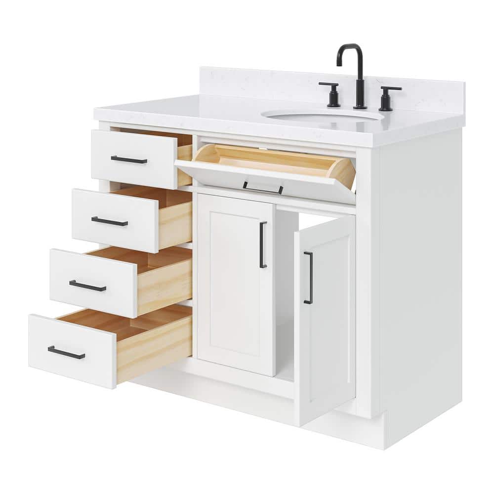 Hepburn 42" White Hardwood Freestanding Single Vanity with Quartz Top
