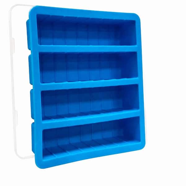 Blue Silicone Butter Mold with Lid, Non-Stick 4-Cavity Tray for Butter Sticks, Soap Bars and Fridge Storage