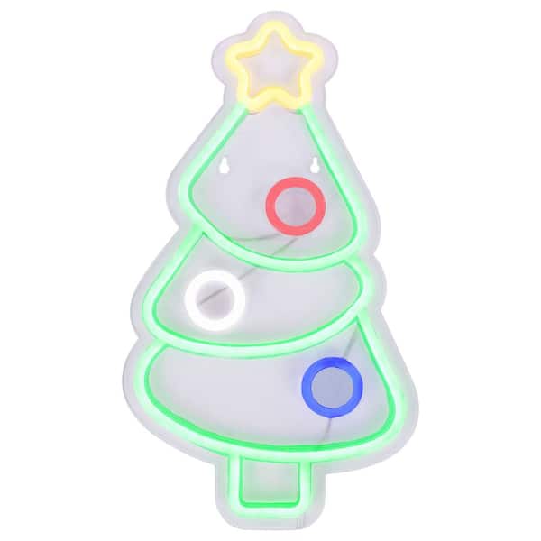 15 in. LED Lighted Neon Style Christmas Tree Window Silhouette