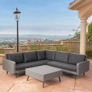 4-Piece Plastic Patio Sectional Seating Set with Dark Gray Cushions