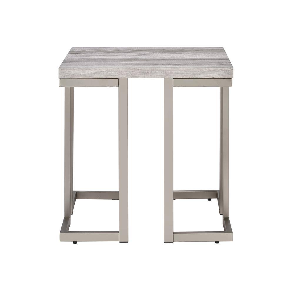 Contemporary Gray Driftwood Square End Table with Metal Base
