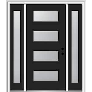 64.5 in. x 81.75 in. Celeste Left-Hand Inswing 4-Lite Frosted Modern Painted Steel Prehung Front Door with Sidelites